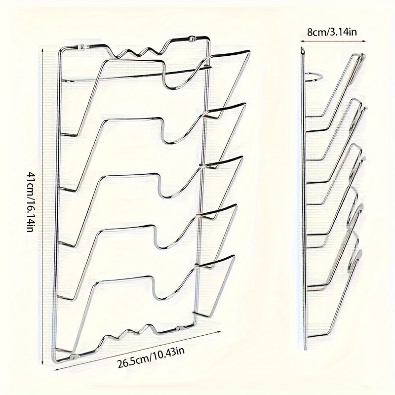 Wall-Mounted Multi-Tier Iron Pot Lid Holder for Kitchen Cabinet Storage
