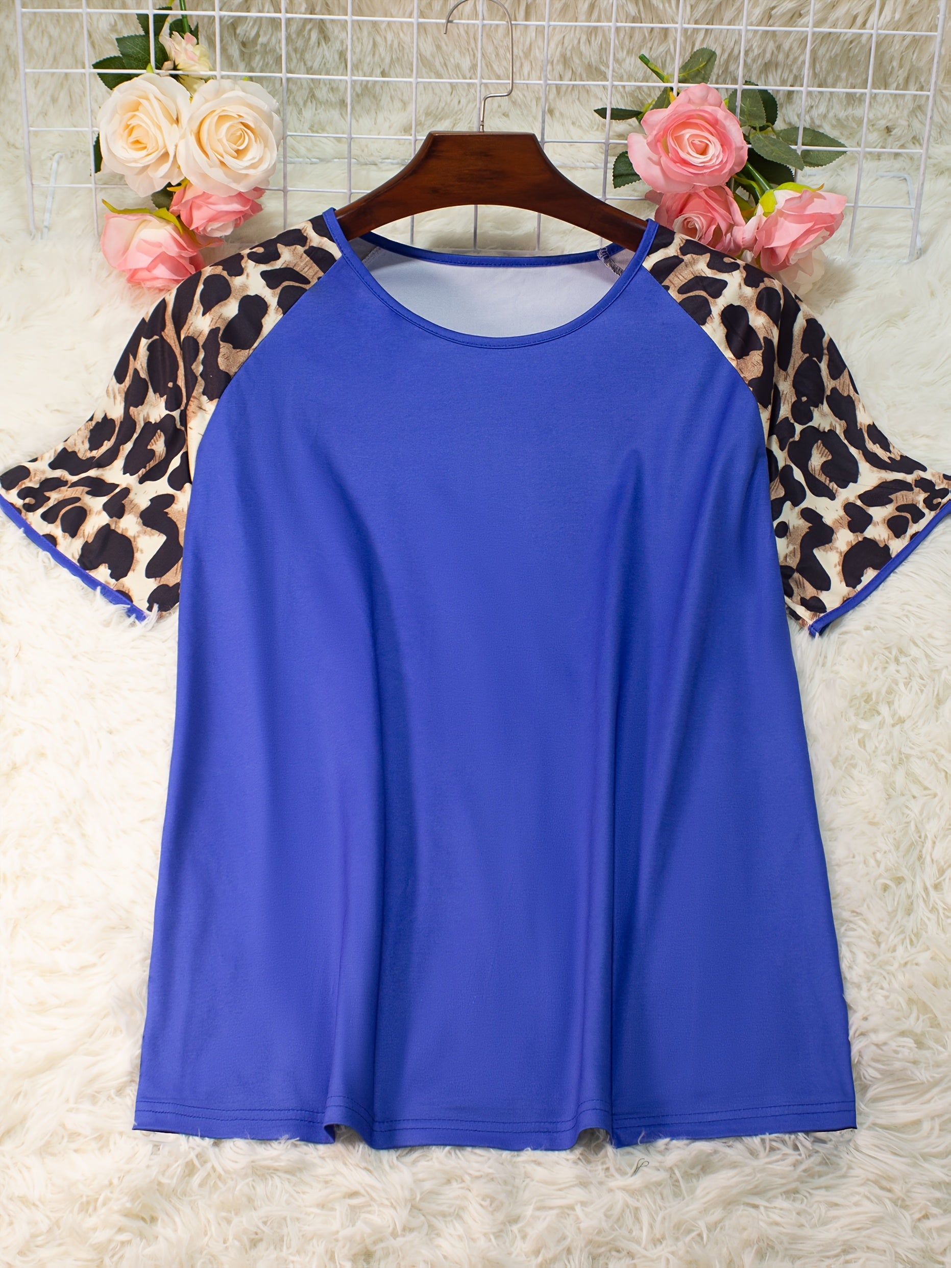 Ayollar uchun leopard bosma rang blokli qisqa ko'ylak, keng ko'lamli kundalik yozgi ko'ylak