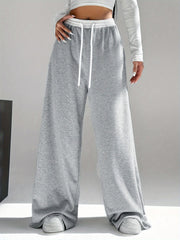 Women's High Waist Wide Leg Drawstring Pants in Contrasting Colors for Spring and Fall