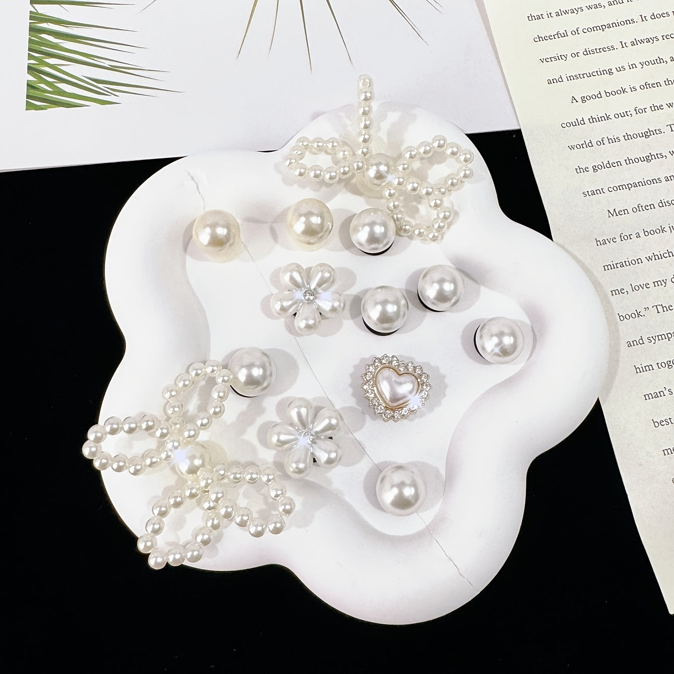 14pcs Pearl Rhinestone Shoe Charms Set Removable Decorations for Clogs Sandals