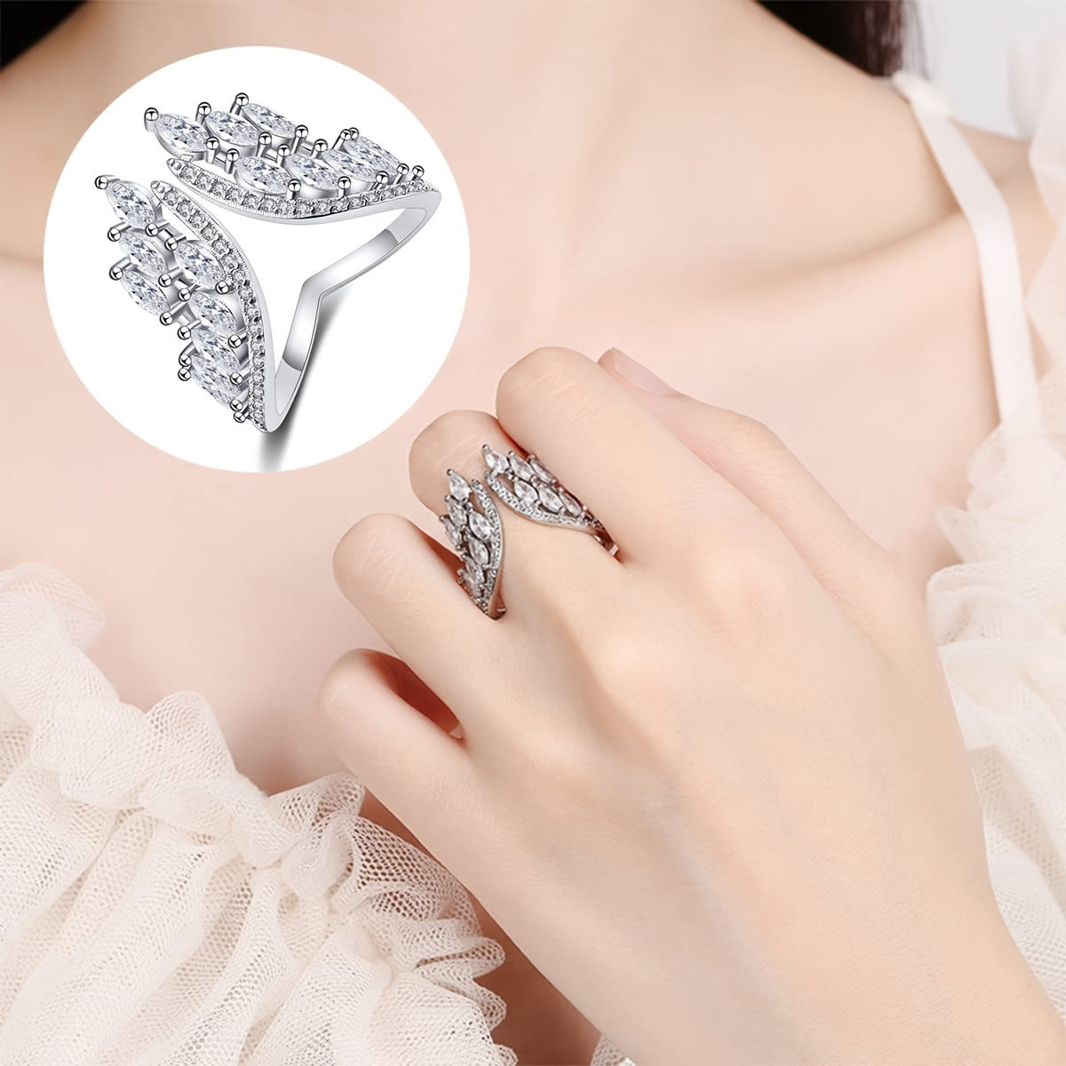 Angel Wing Jewelry Set with Engagement and Wedding Rings and Bracelets