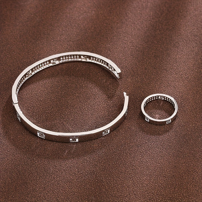 Women’s Jewelry Zirconia Copper Number Pattern Bracelet and Ring Set
