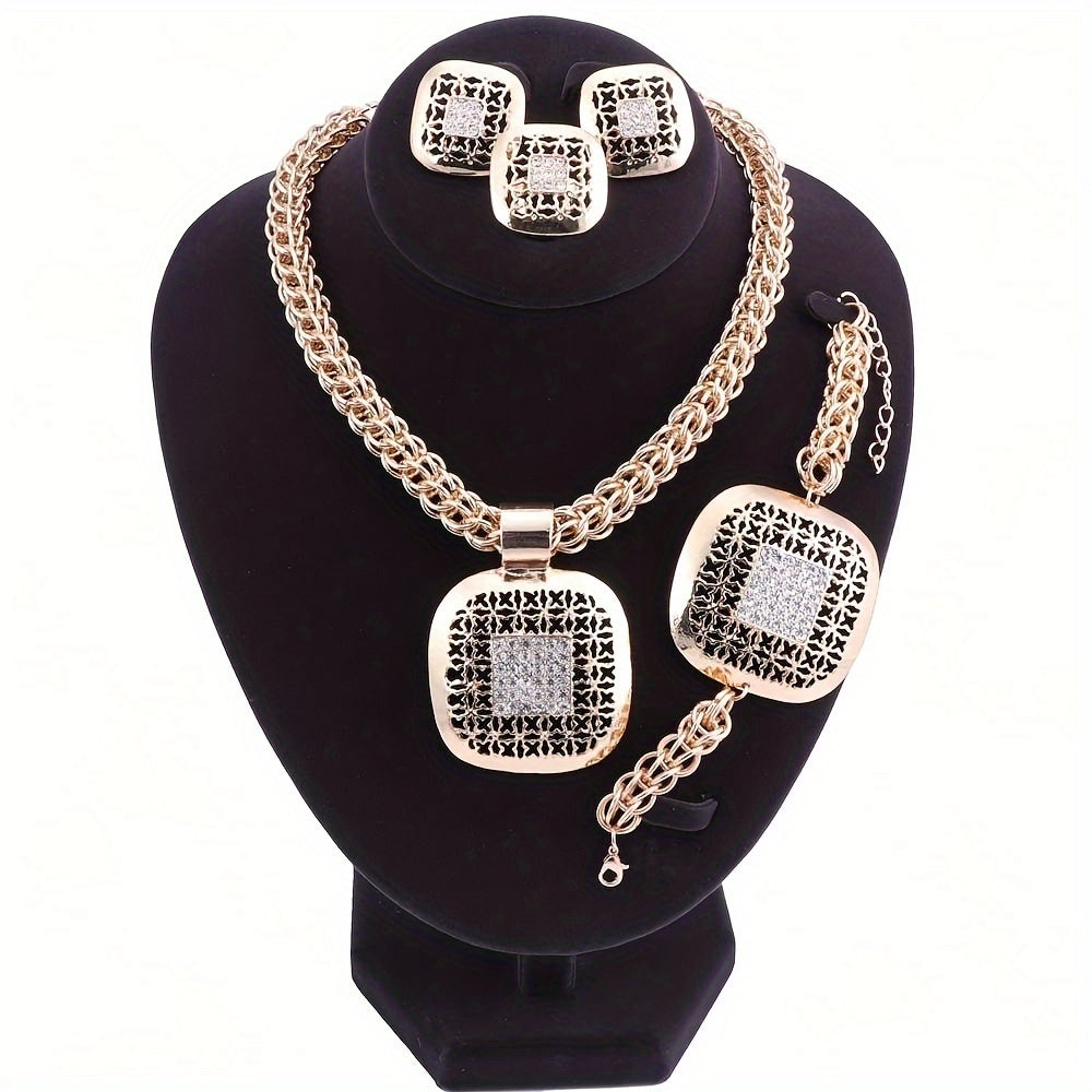 Gold Water Diamond Square Jewelry Set for Bridesmaids Wedding Gifts