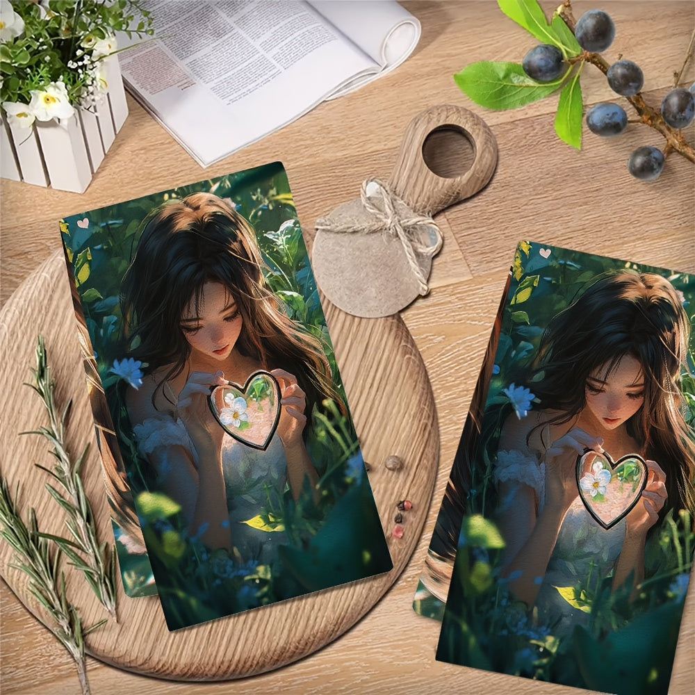 Набор кухонных полотенец с аниме-девушками, ультратонкие, высоко впитывающие, с садовым дизайном