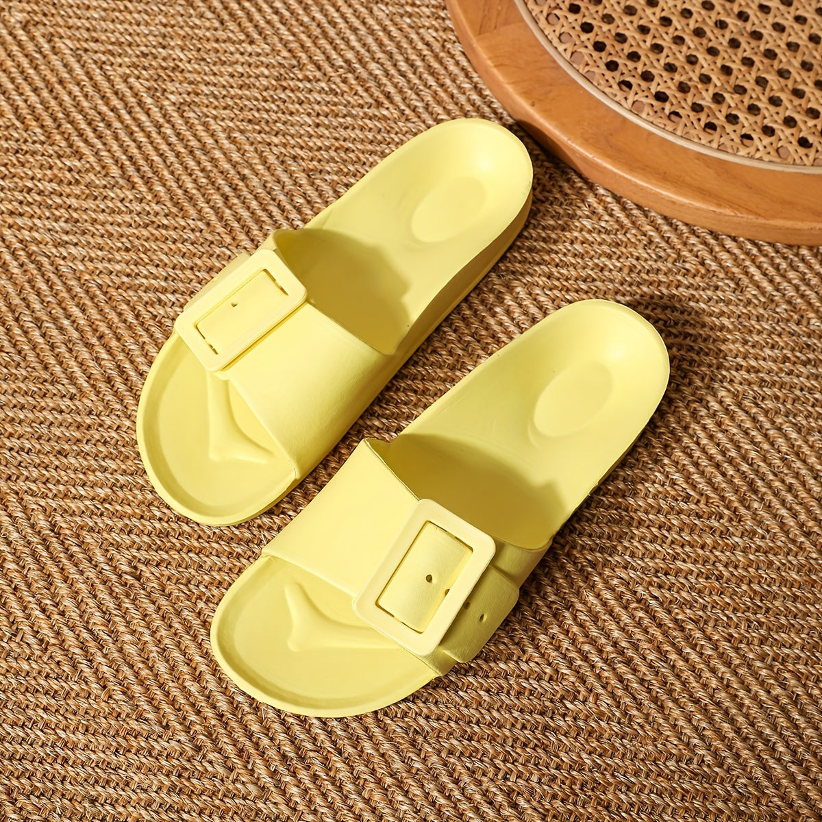 Women's Yellow EVA Slide Sandals with Adjustable Strap for Indoor Outdoor Use