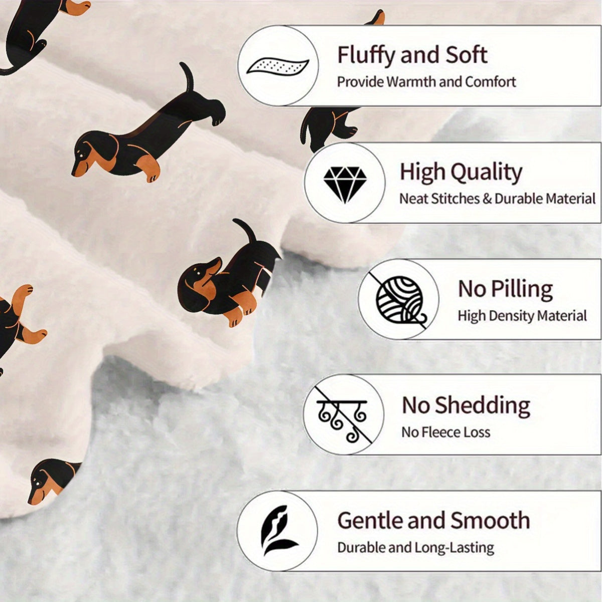 Manta de felpa con estampado de teckel bohemio, ligera, suave, acogedora, para todas las estaciones, acolchada, de poliéster