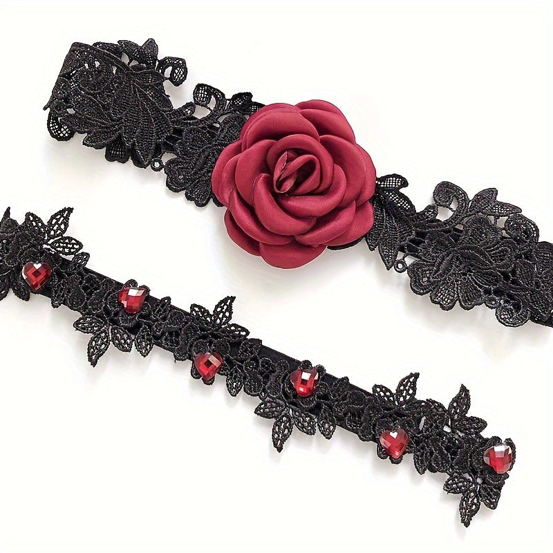 Bridal Garter Set with Floral Lace Black and White Wedding Garters