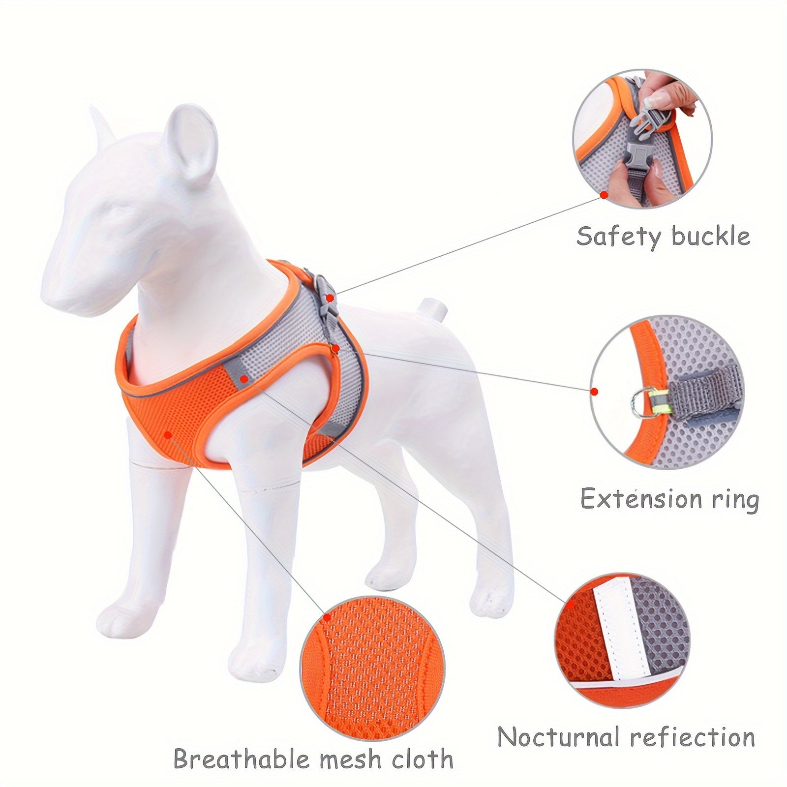 Soft Mesh Pet Harness for Small Dogs and Cats with Reflective Strip