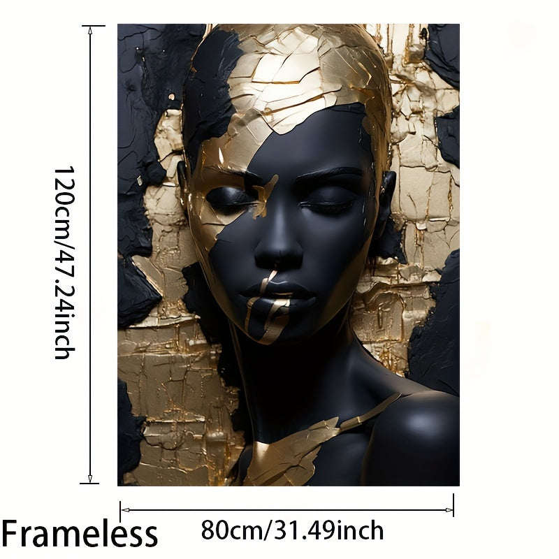 Современное настенное искусство из холста с изображением портрета в технике кинцуги с золотым напылением, абстрактное лицо женщины на черном фоне, 80x120 см