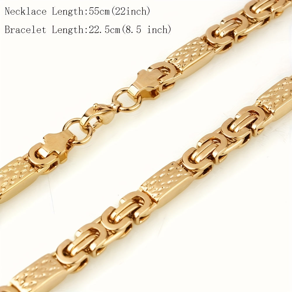 Men's Stainless Steel Chain Necklace and Bracelet Set 6mm Flat Section 8 Inches