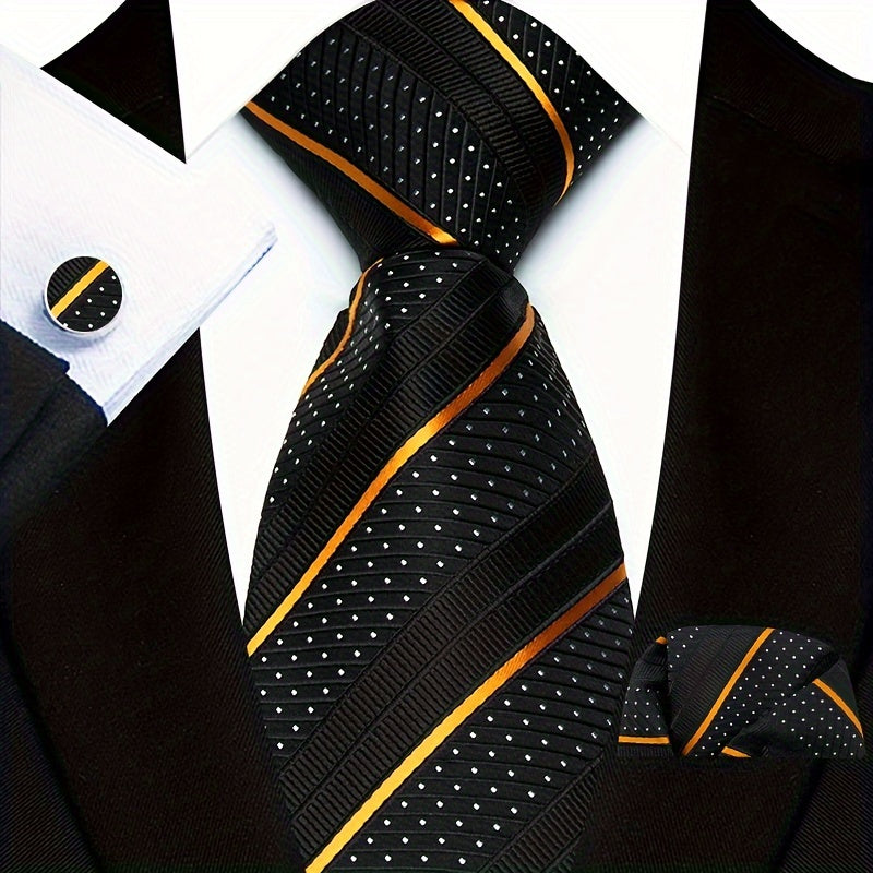 Мужская мода, полосатые галстуки, запонки, носовые платки, набор для подарка