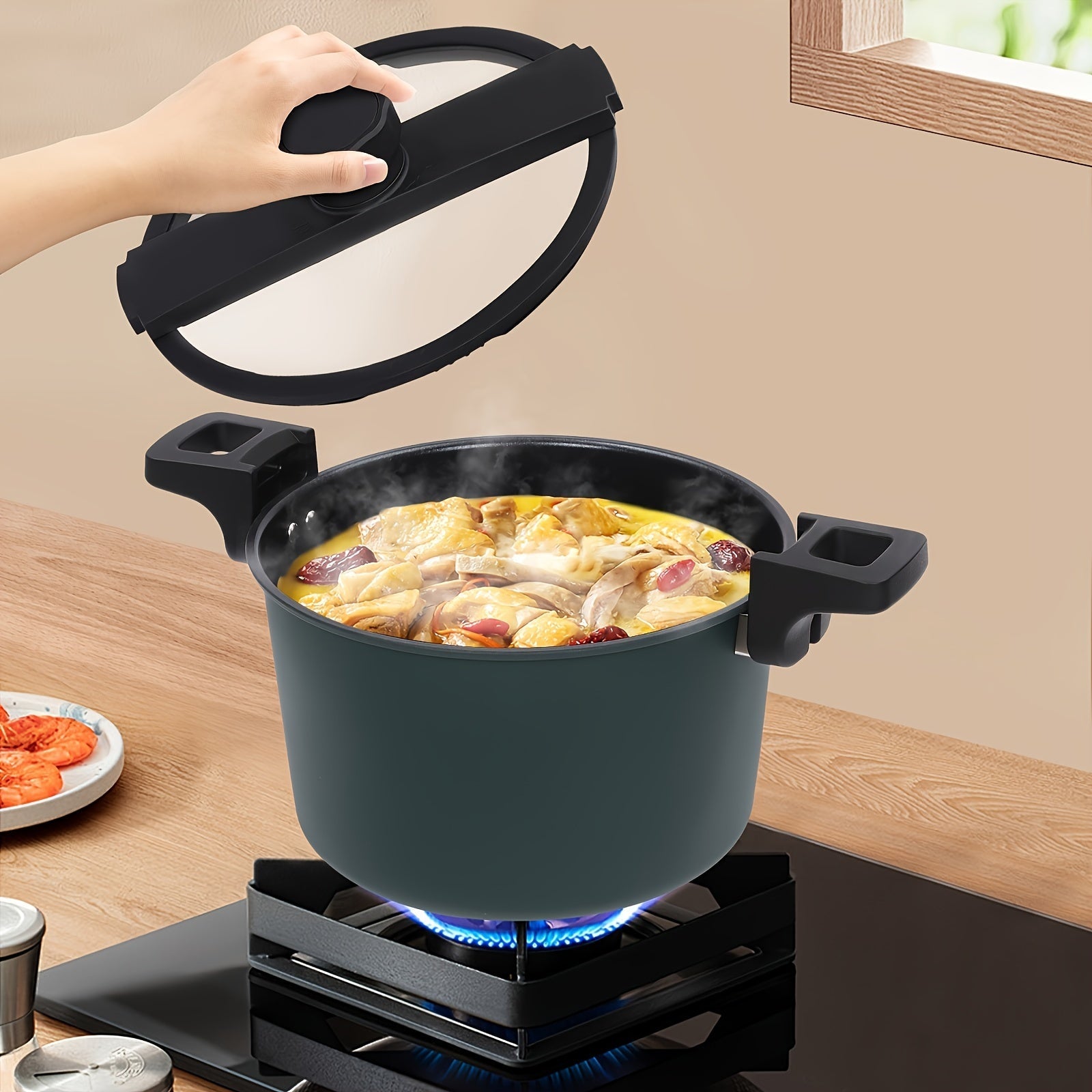 Olla de presión de hierro fundido de 6L con recubrimiento antiadherente compatible con inducción