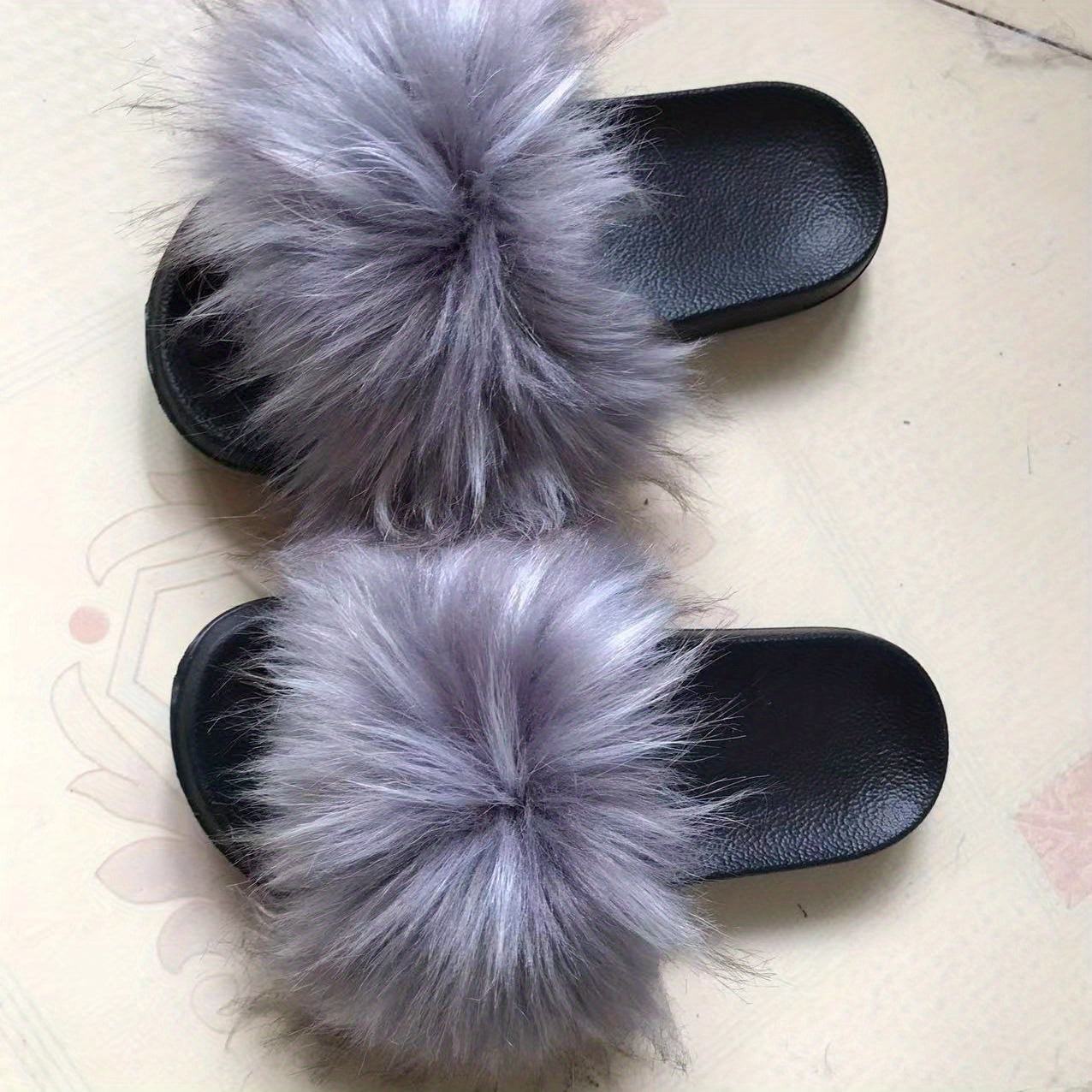 Women's Faux Fur Slip-On Sandals Open-Toe Flat Summer Casual Wide Width