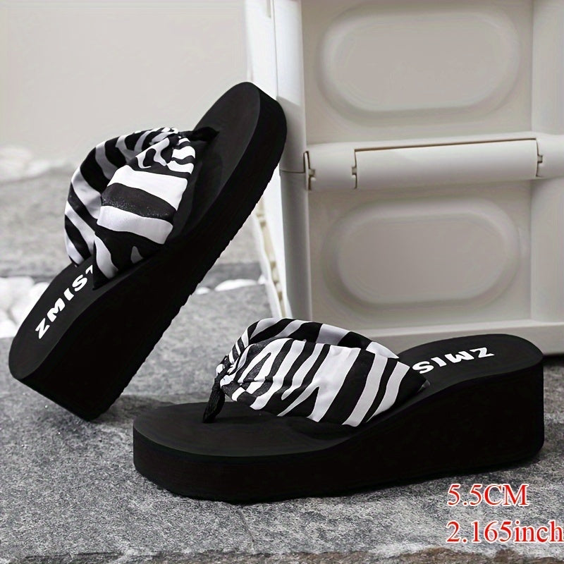 Women's Zebra Print Flip Flops Wedge Slides Casual Beach Shoes