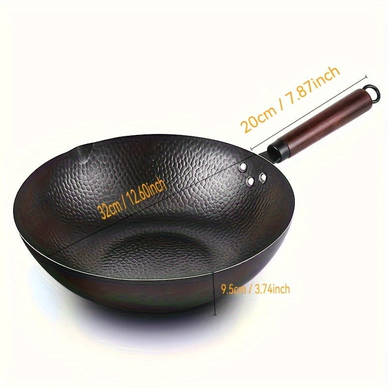 Sartén de hierro fundido para chef de 32cm, wok de fondo plano compatible con cocinas de gas e inducción