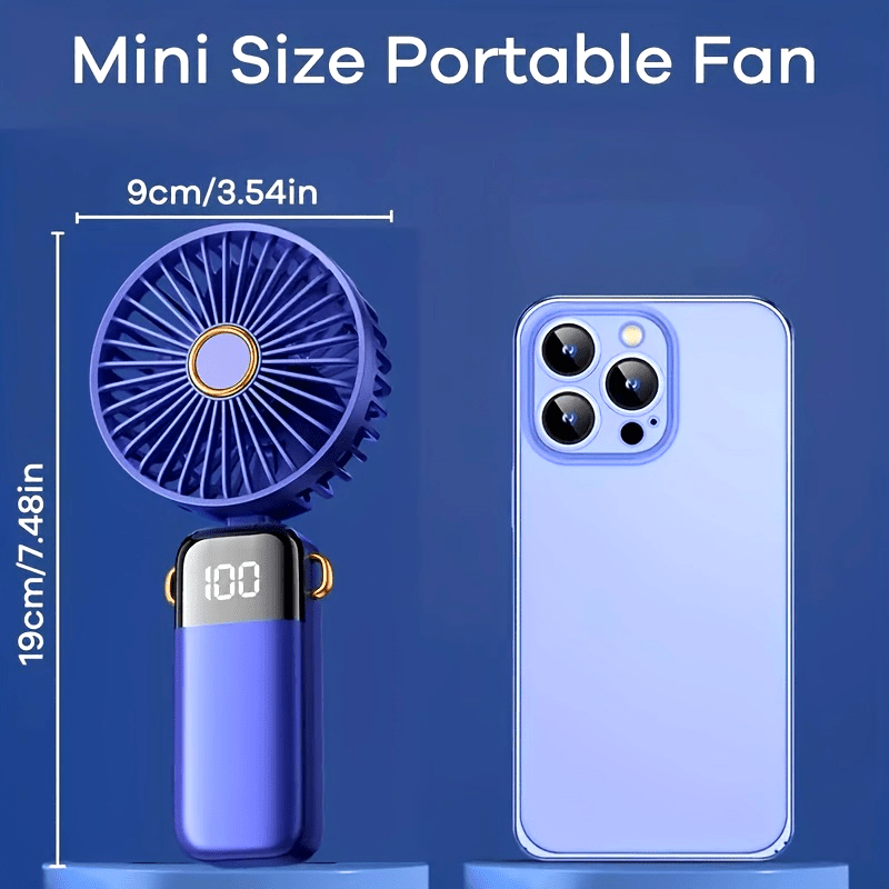 Mini USB Rechargeable Handheld Fan with 5 Speed Settings and Digital Display