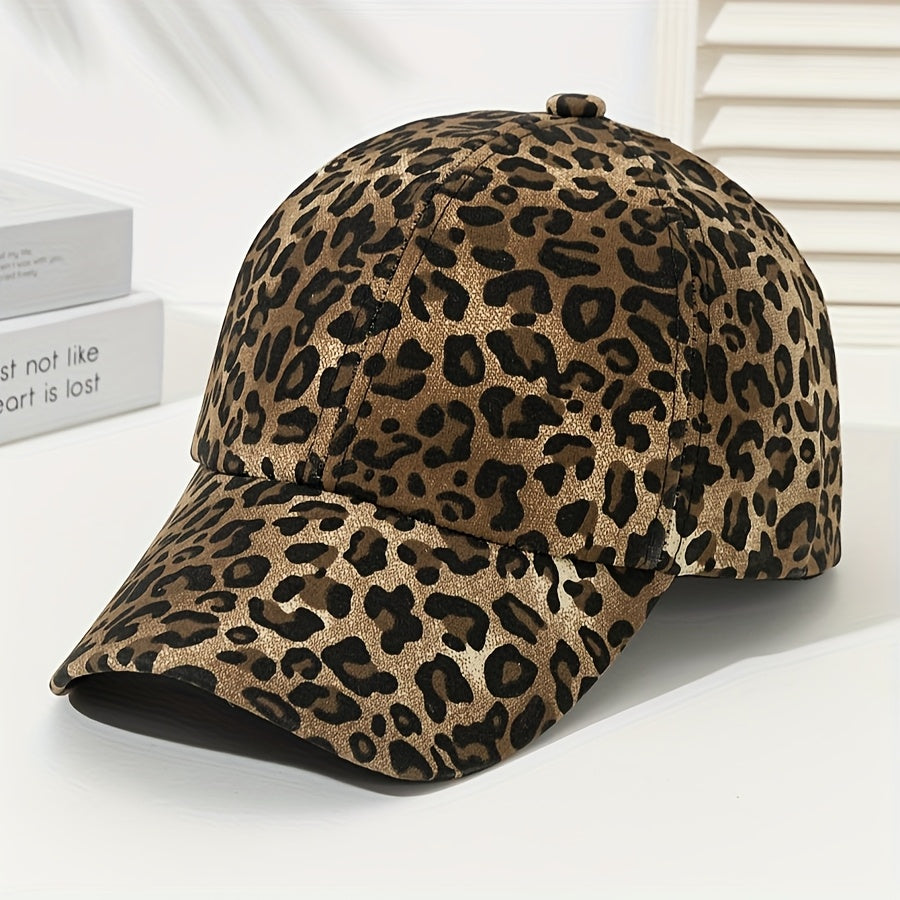Unisex Leopard Print Baseball Cap with Flat Brim Lightweight Polyester Vintage Style