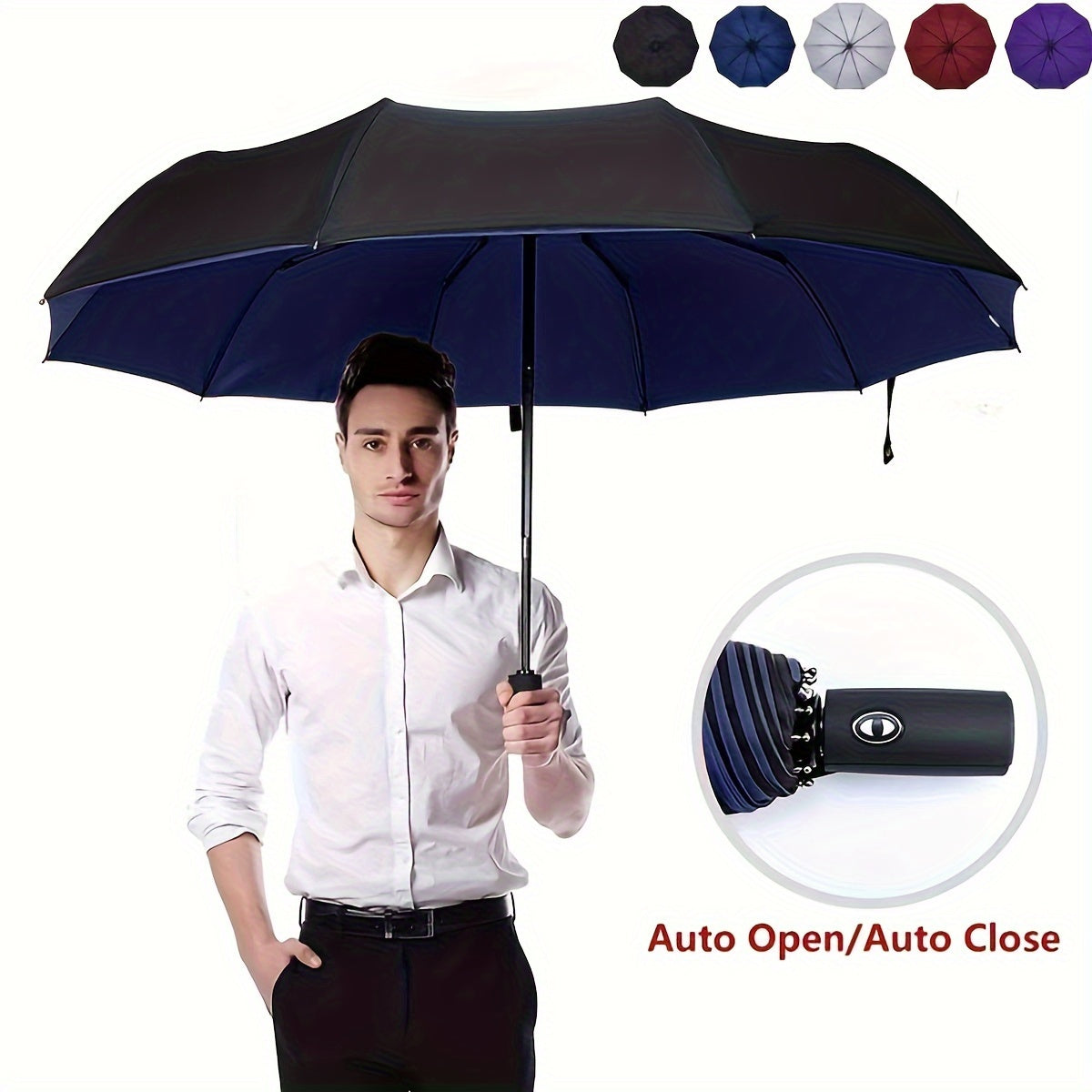 UV Protection Automatic Folding Umbrella with 10 Ribs Lightweight Portable for Men Women