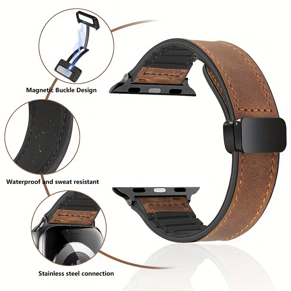 Silicone Leather Watch Band for Apple Watch Series 1-9 and SE 38mm-49mm Compatible with Ultra2 Smartwatch Strap