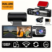 Car Dash Cam with 64G High-Speed Memory Card HD Dual Front and Rear Recording 3.16-Inch IPS Screen