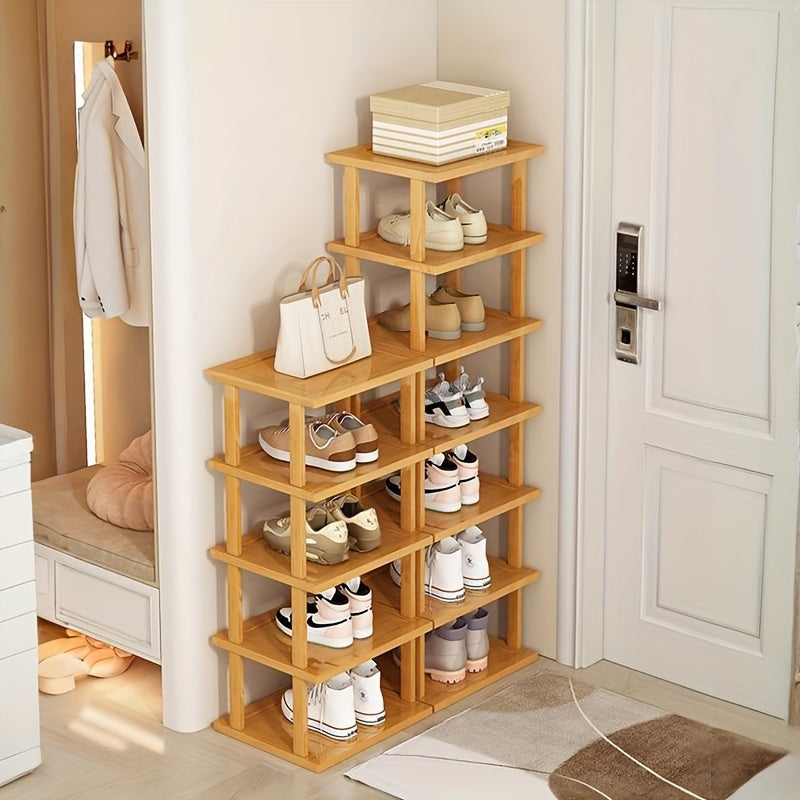 Бамбуковая полка для обуви с 6 ярусами, отдельно стоящий вертикальный органайзер для обуви, компактное решение для хранения в любой комнате, быстрая и простая сборка, не требуется электричество