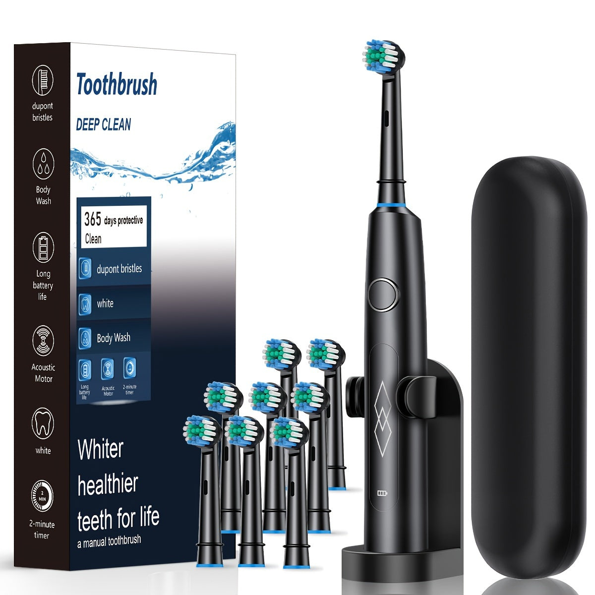Black Sonic Electric Toothbrush for Adults with USB Rechargeable Battery and 5 Modes