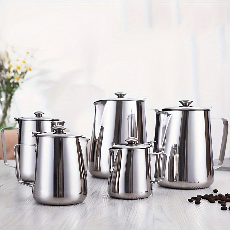 Stainless Steel Milk Frothing Pitcher with Lid for Espresso, Lattes, Cappuccinos