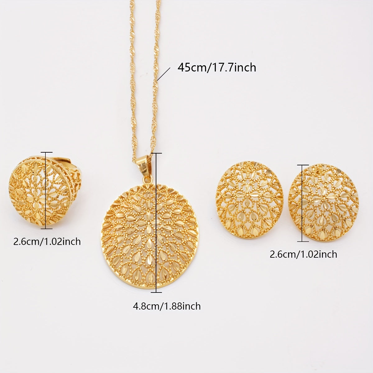 Gold-Plated Jewelry Set for Women African-Inspired Necklace Earrings Ring Gift