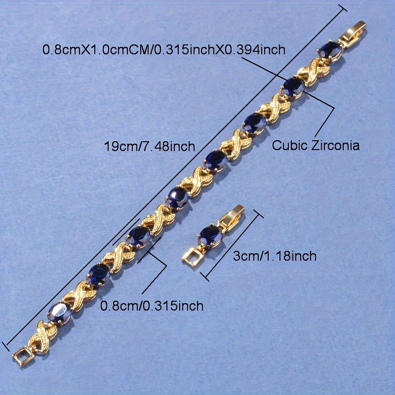 Klassik tennis bilaguzuk, 18K oltin qoplamada rang-barang sintetik kubik zirkonlar bilan, nafis mis zanjir bilan. Ushbu ayollar uchun moda zargarlik buyumi, mukammal 14-fevral yoki bayram sovg'asi bo'ladi. Uslub: Oddiy va abadiy.