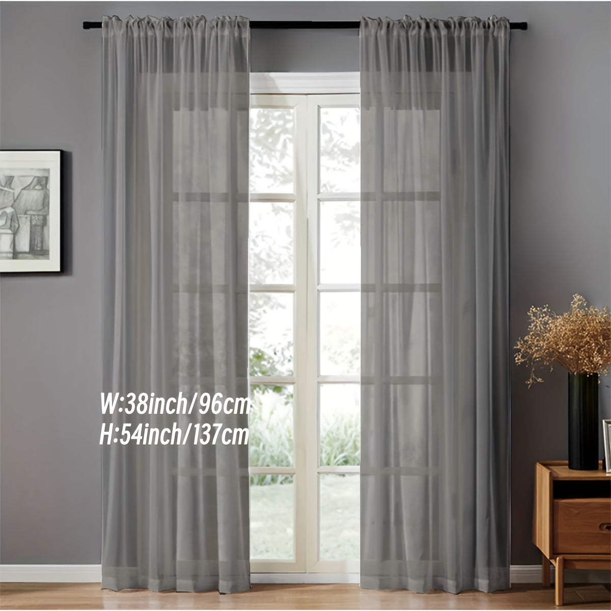 Pair of Sheer Voile Curtains with Rod Pocket for Kitchen Bedroom Living Room