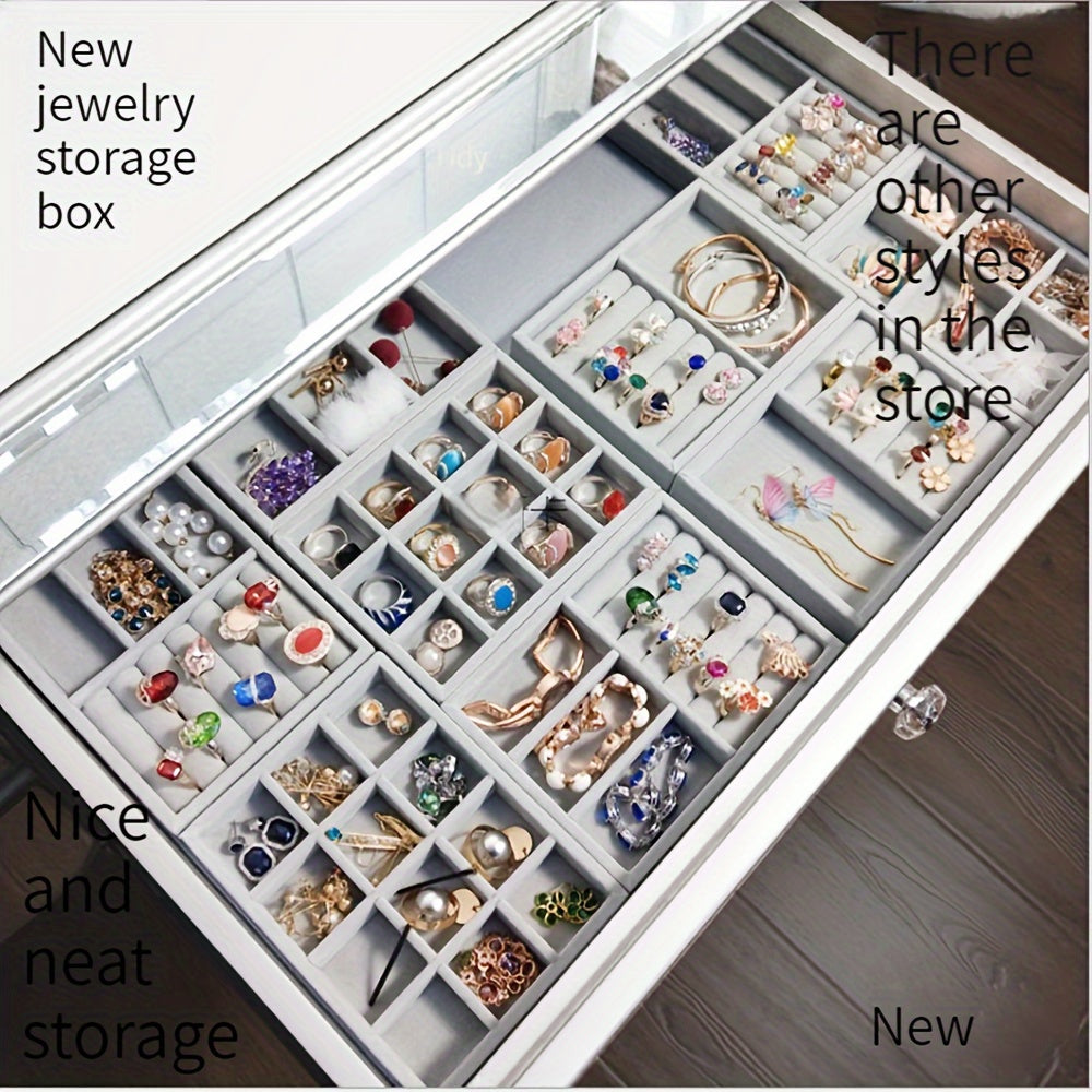 Flannel Jewelry Organizer Tray with Stackable Drawer Dividers for Earrings Necklaces and Bracelets