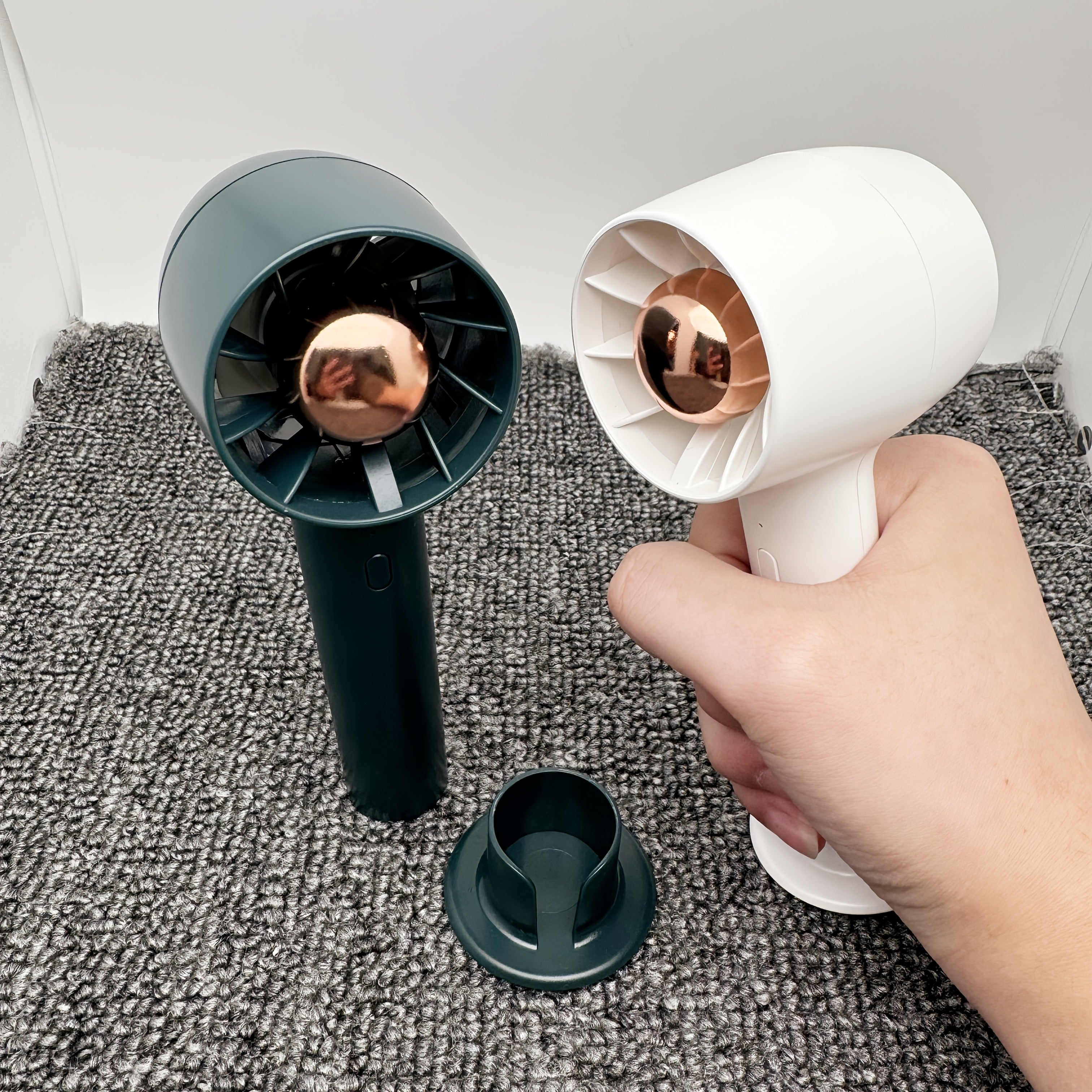 Green Handheld Mini Fan with 3 Speeds, Foldable, USB Rechargeable for Desktop and Personal Use