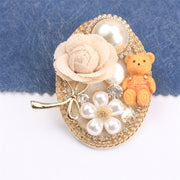Rhinestone Bear and Flower Brooch for Clothing Bags Hats Elegant Jewelry