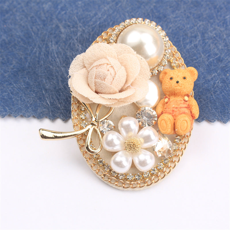 Rhinestone Bear and Flower Brooch for Clothing Bags Hats Elegant Jewelry
