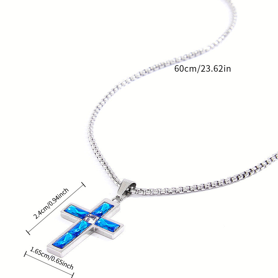 Blue Love Cross Necklace for Men and Women with Glass Pendant Gift