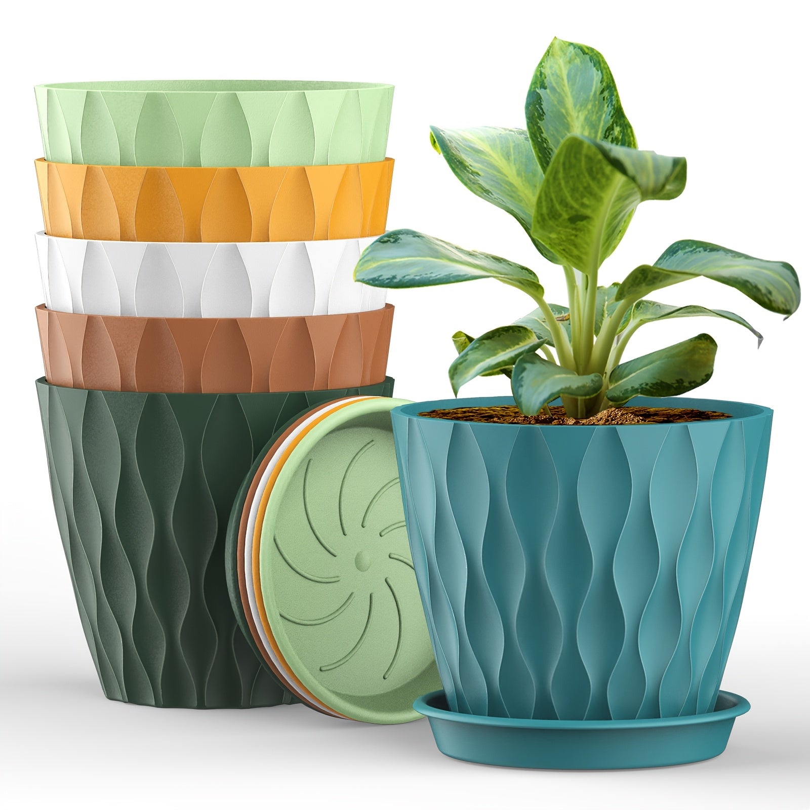 Set of 6 Round Plastic Plant Pots with Drainage Holes 15.24cm Indoor Outdoor