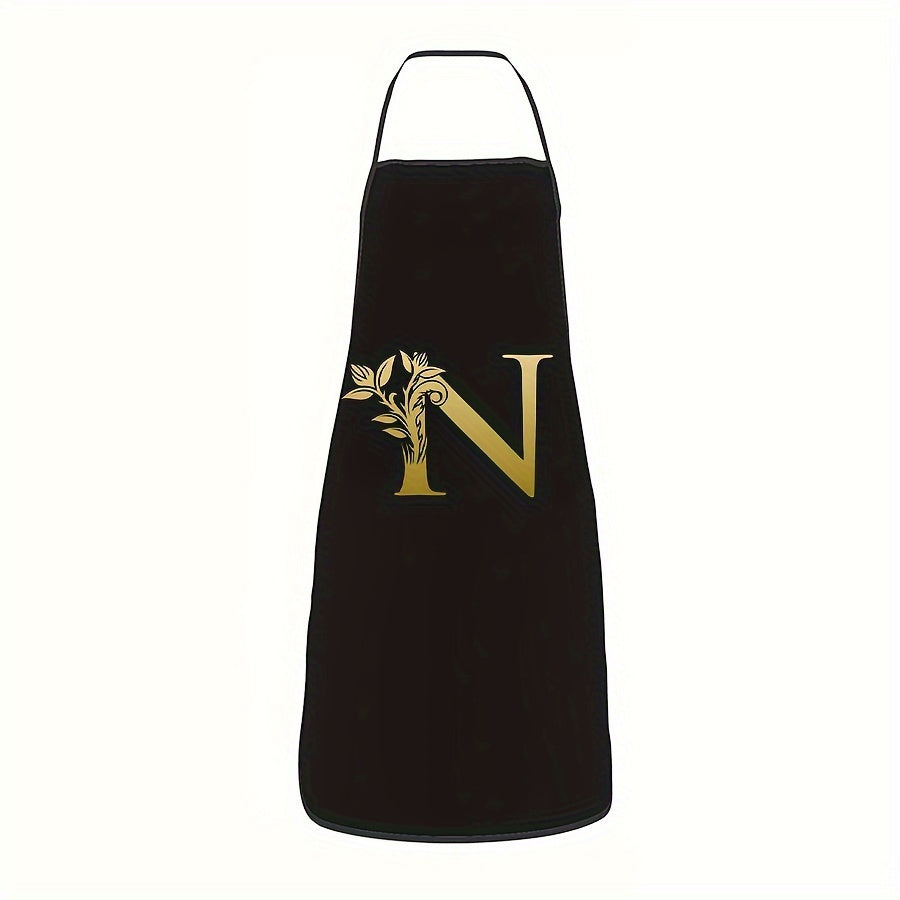 Golden Letter Printed Oil-Proof Kitchen Apron for Home Cooking