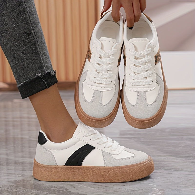 Women's Casual Leopard Print Sneakers Low-Top Lace-Up Shoes