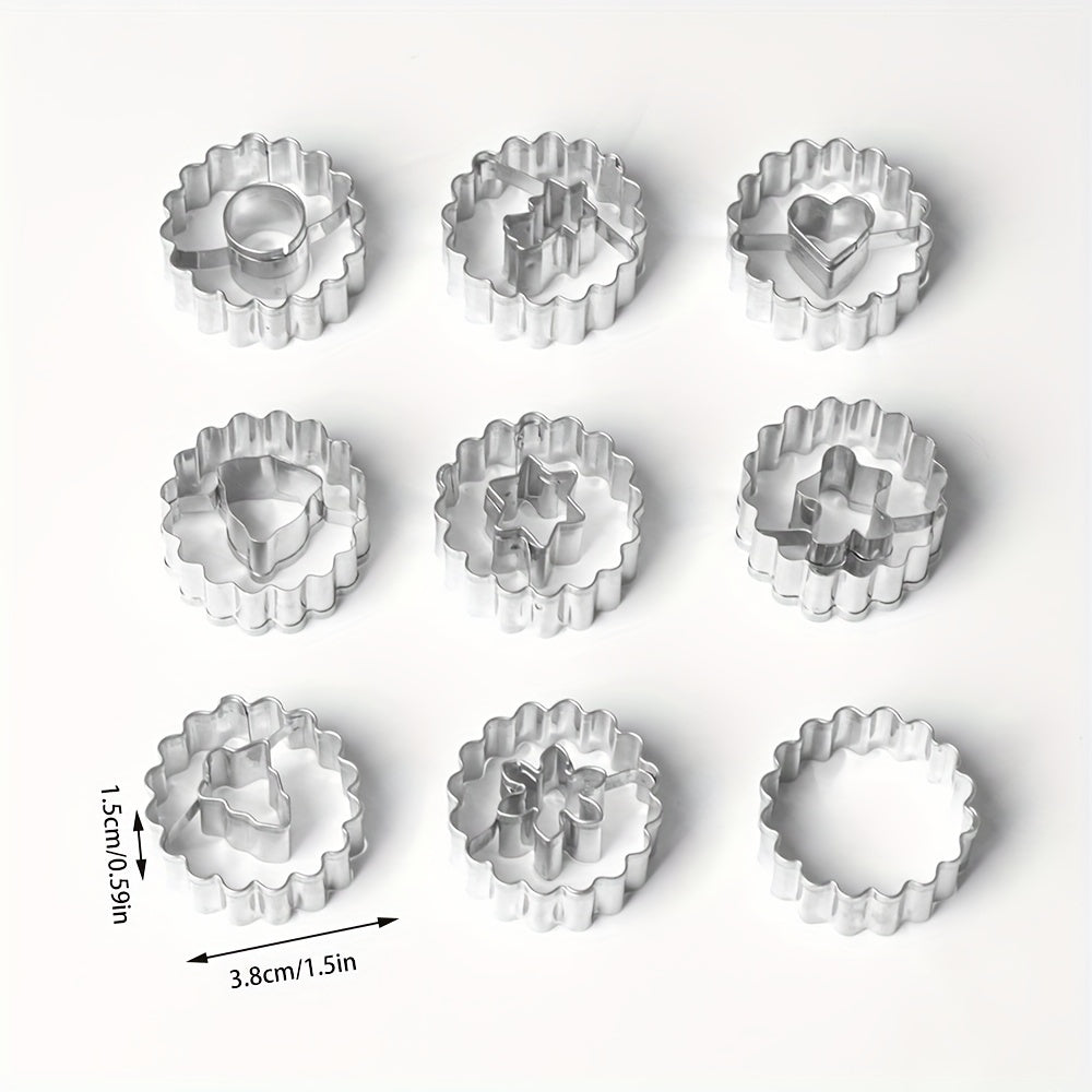 9 ta Rojdestvo Pechene Kesgichlari to'plami, zanglamas po'latdan yasalgan - Gingerbread odam, qor to'pi, yulduz, qo'ng'iroq va daraxt kabi bayram shakllarini o'z ichiga oladi - Bayram pishirish uchun ideal