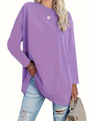 Women's Oversized Cotton Blend Crew Neck T-Shirt Solid Color Knit Top