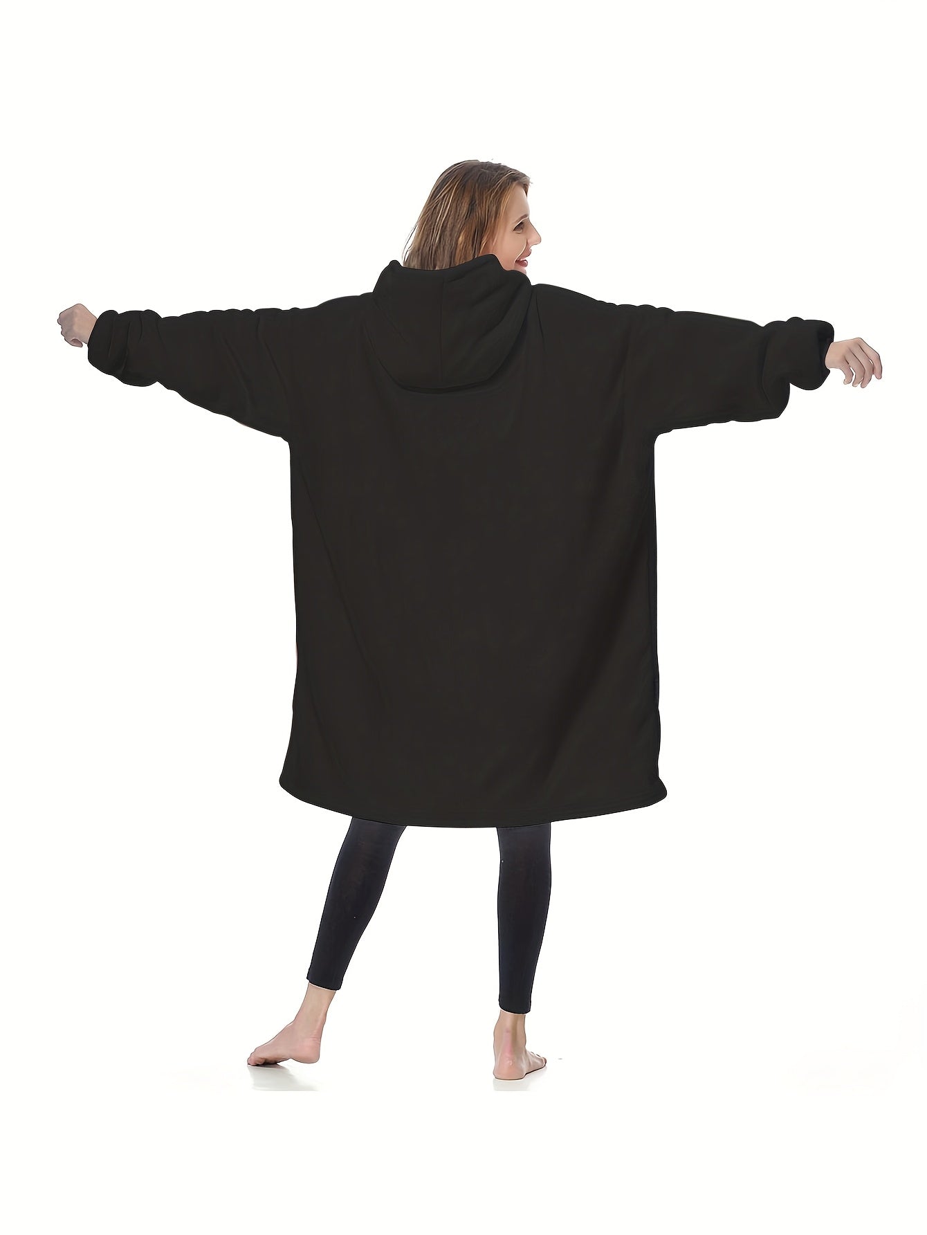 Women's Navy Blue Fleece Hooded Lounge Robe Warm Long Sleepwear