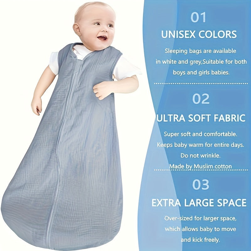 Baby Sleeping Bag for Infants 0-18 Months Cotton Muslin with 2-Way Zipper