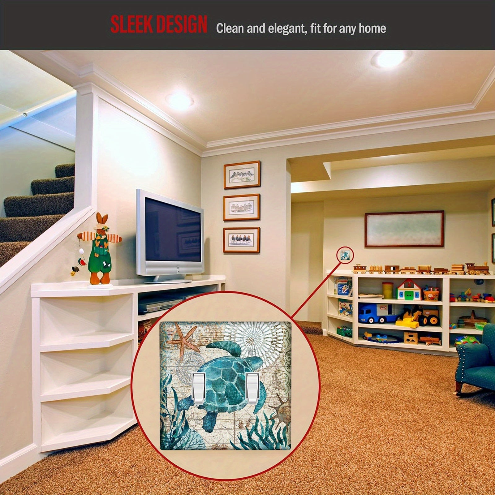 Tapa de interruptor de luz con tortuga náutica azul teal para baño y dormitorio Pack de 1