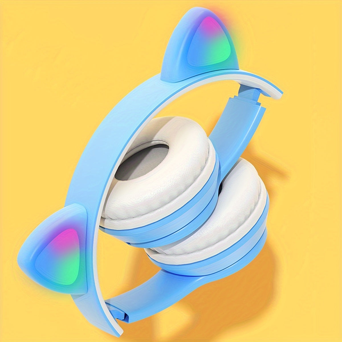 Wireless LED Cat Ear Headphones with Foldable Design Rechargeable Battery Volume Control
