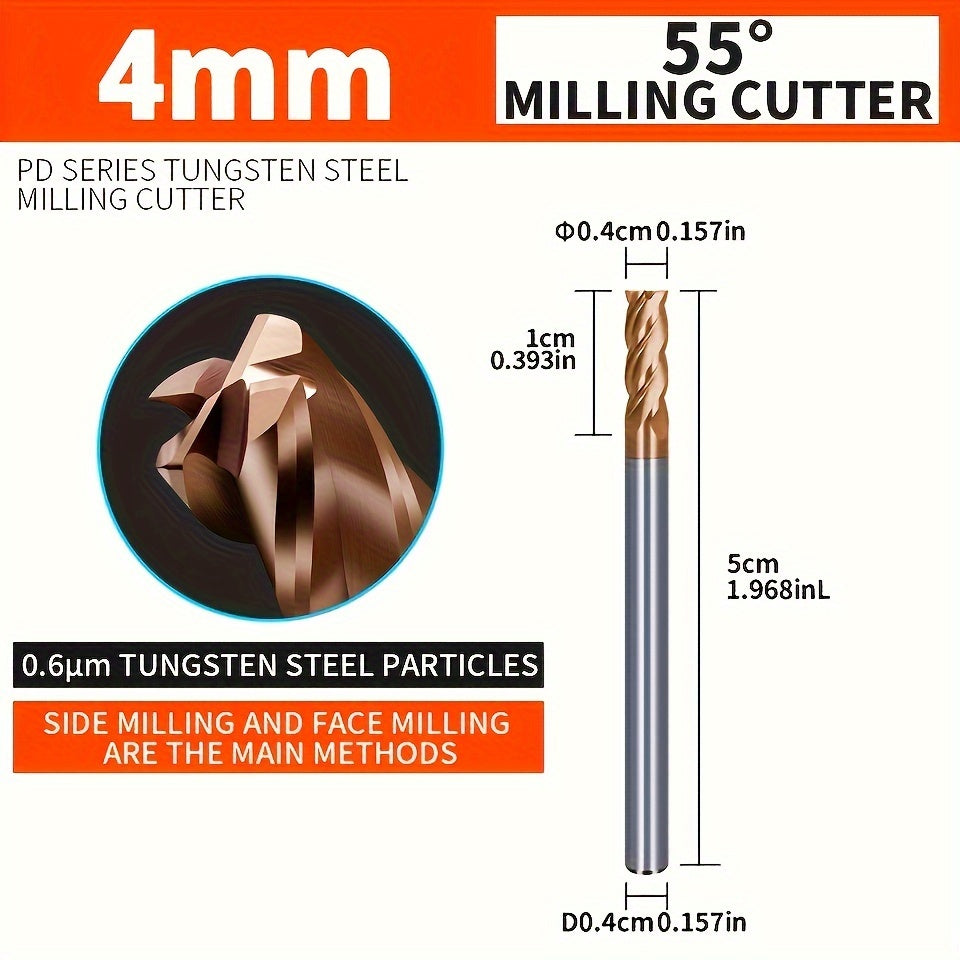 55 Degree Bronze Tungsten Steel Milling Cutter with 4 Blades Coated Carbide End Mill for CNC Machining