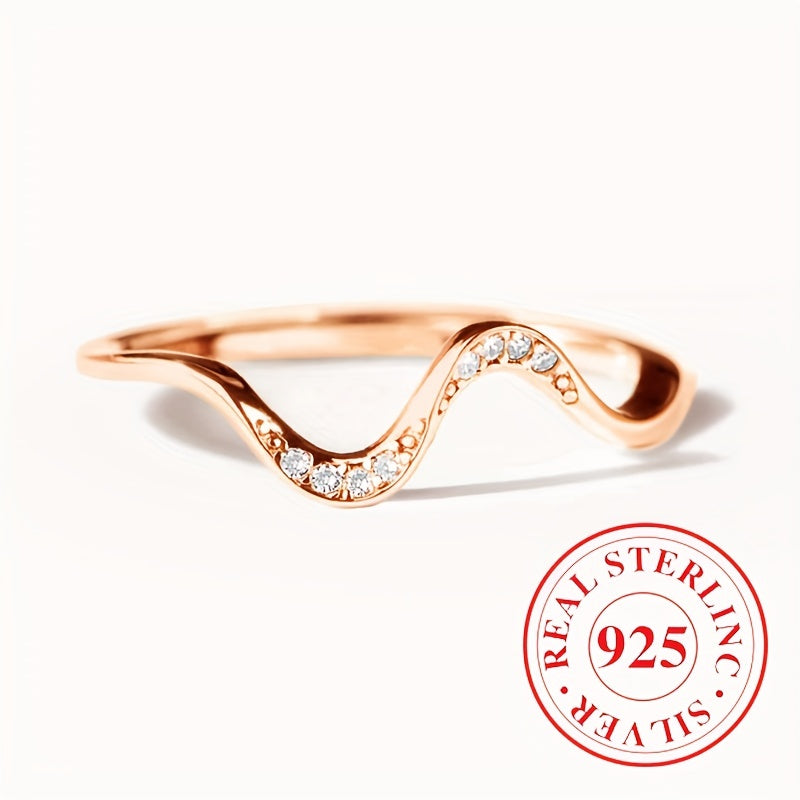 Women's Wedding Ring Sterling Silver Zirconia Wave Pattern Engagement Jewelry