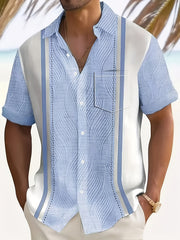 Men's Plus Size Button-Up Shirt with European and American Prints Slim Fit V-Neck Pockets All-Season