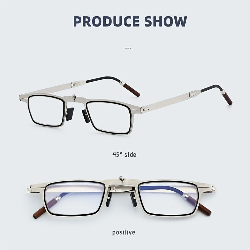 Foldable Reading Glasses with Smartphone Attachment Ultra-Thin Metal Frame Anti-Blue Light HD Lenses for Men Women
