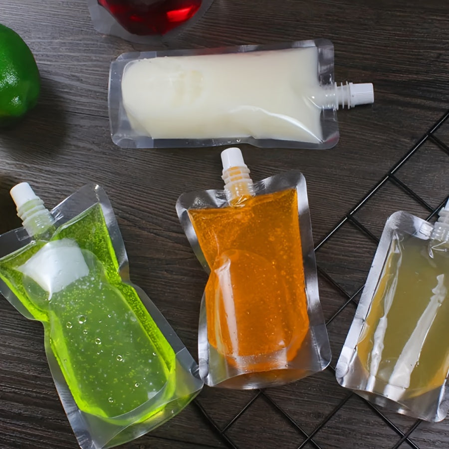 Set of 10 Clear Plastic Drink Pouches with Nozzle Leak-Proof Juice Bags for Smoothies