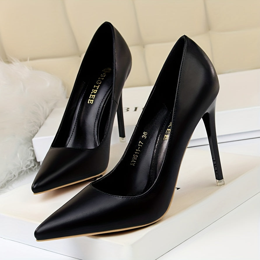 Women's Pointed Toe Stiletto Heels Glossy PU White Platform Pumps